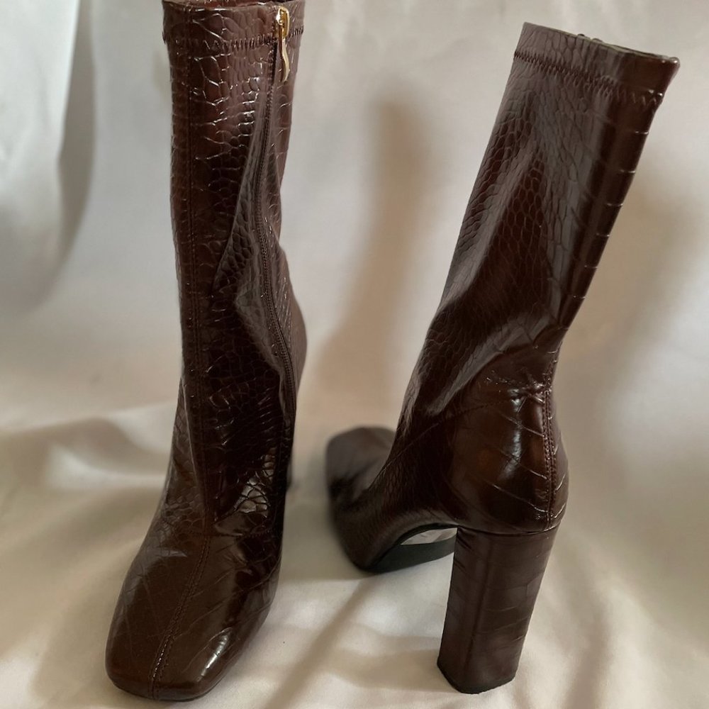 Asos Glamorous Block Heel Sock Boot In Brown (Nwt) - image 3